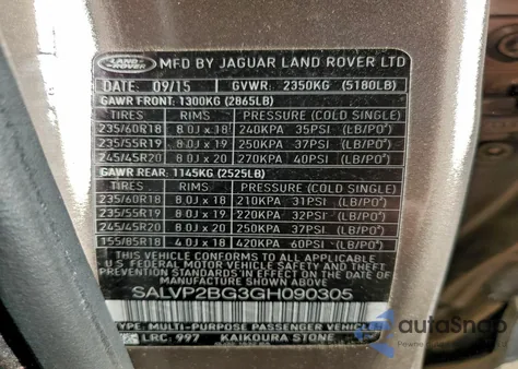 2016 Land Rover Range Rover Evoque Se z USA, uszkodzony, nr VIN SALVP2BG3GH090305